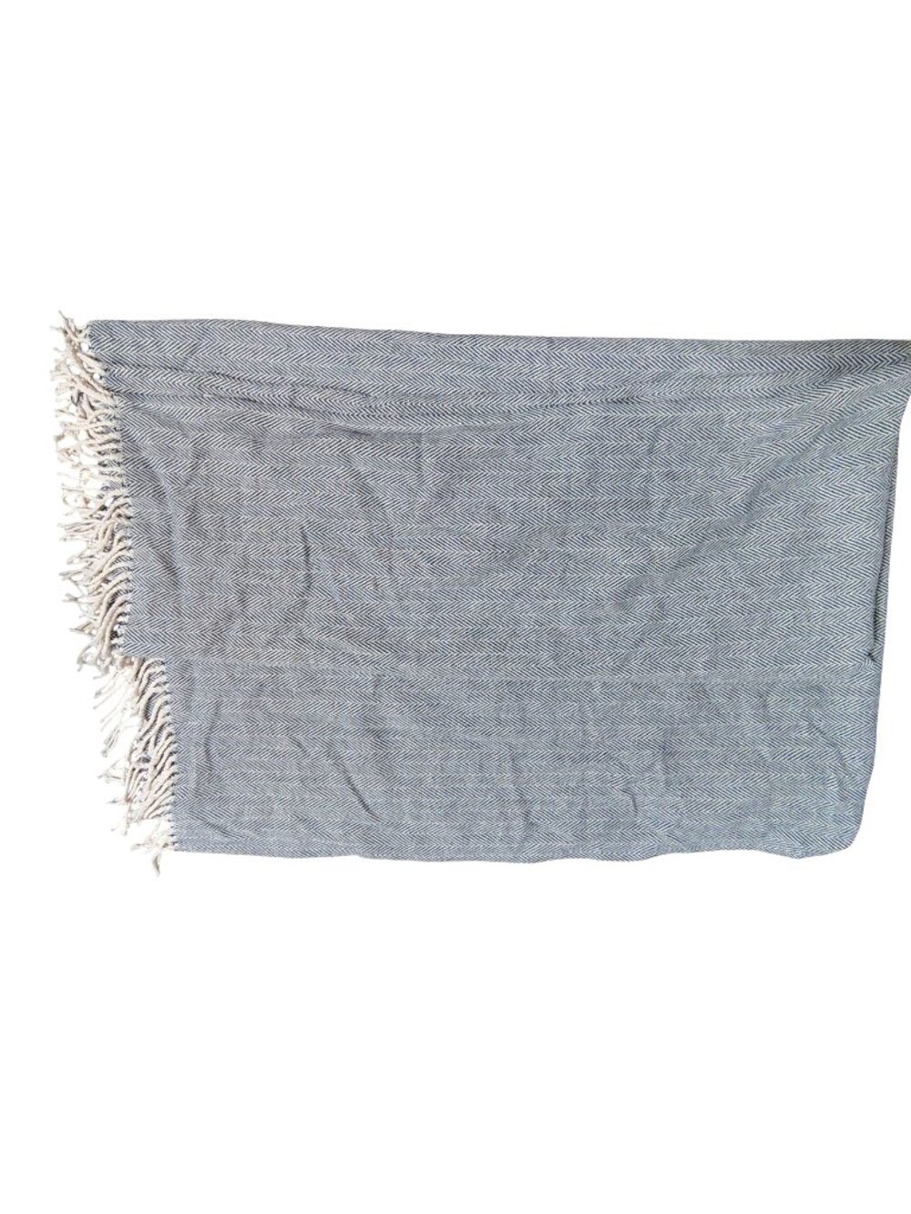 Sferra Herringbone Cotton Throw Blanket, 100% Cotton Navy Blue, Cream, Fringe